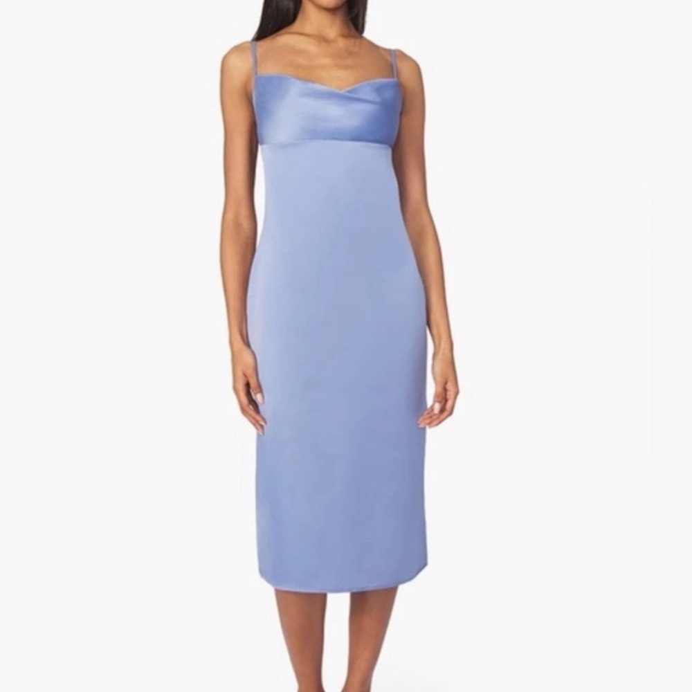 NWT Revolve WeWoreWhat Cowl Satin Midi Slip Dress Slate Blue Women’s 4 NEW